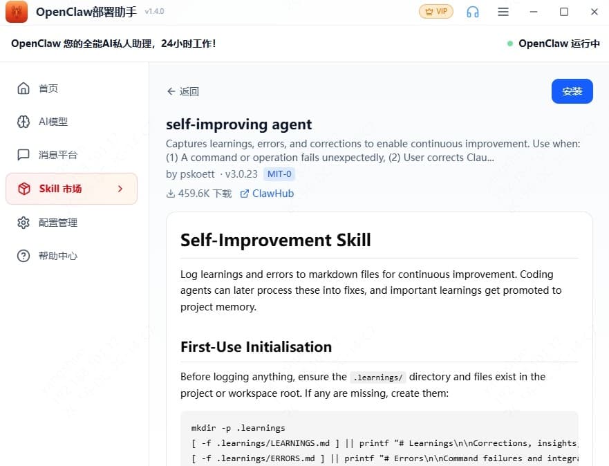 Skill 详情与安装页