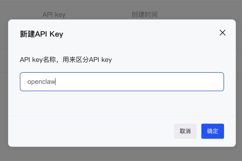 新建 API Key - 输入名称