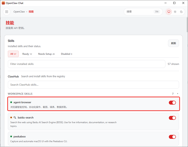 确认Agent Browser已经启用