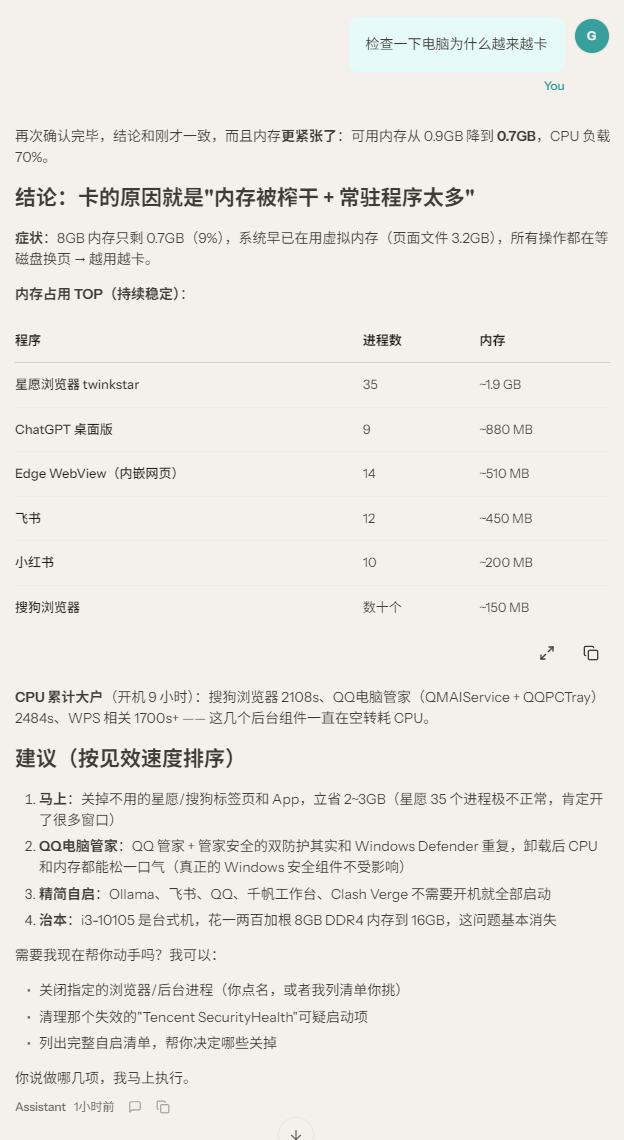 AI解决电脑卡顿