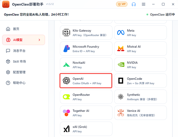 选择对应的OpenAI模型